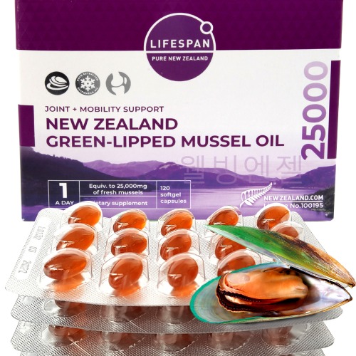 라이프스팬 뉴질랜드 초록홍합 오일 25000 120캡슐 녹색잎청홍합 그린파란색 GREENSHELL MUSSEL OIL 초임계추출 울트라플렉스